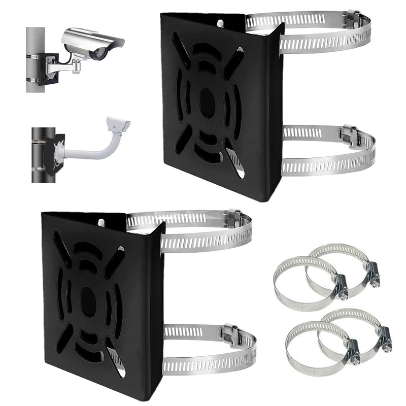  [AUSTRALIA] - Universal Vertical Pole Mount Adapter Bracket for CCTV Security Camera PTZ Dome Vertical Pole Mounting Bracket Black with 4 Loops 2 PACK