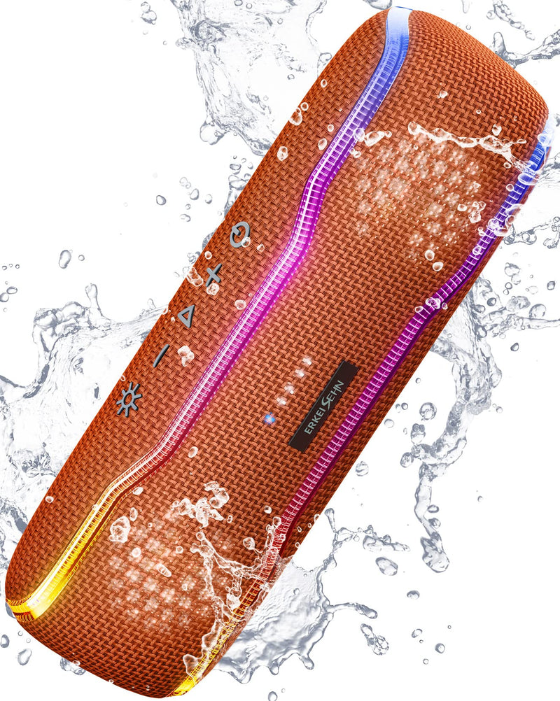  [AUSTRALIA] - ERKEISEHN Bluetooth Speaker, IPX7 Waterproof Wireless Speaker with Colorful Flashing Light, 25W Super Bass with 24H Playtime, 100ft Bluetooth Range, TWS Pairing for Outdoor, Home, Party, Beach, Travel Orange