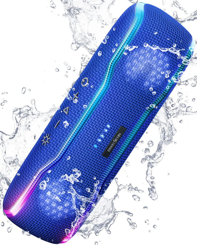  [AUSTRALIA] - ERKEISEHN Bluetooth Speaker, IPX7 Waterproof Wireless Speaker with Colorful Flashing Light, 25W Super Bass with 24H Playtime, 100ft Bluetooth Range, TWS Pairing for Outdoor, Home, Party, Beach, Travel Blue