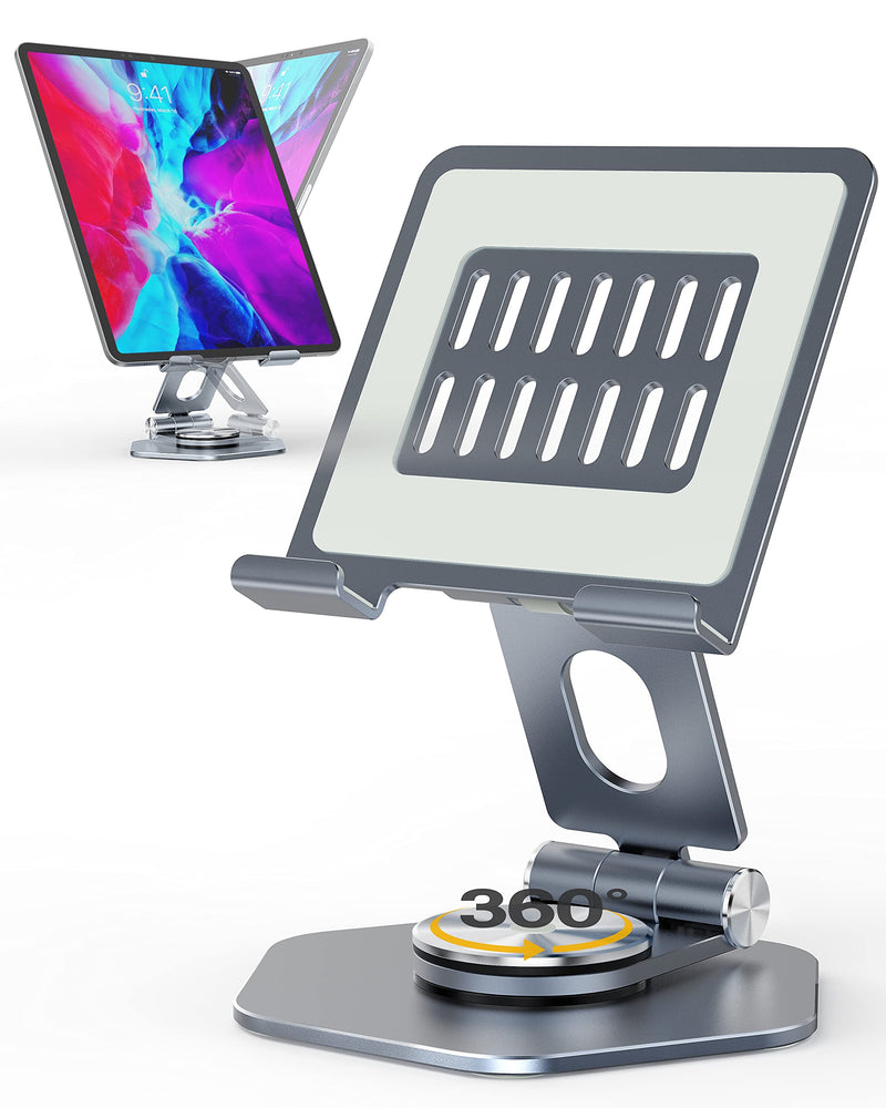  [AUSTRALIA] - Tablet Stand Adjustable, iPad Stand for Desk, Swivel iPad Desk Stand, Aluminum Foldable Desktop Stand Holder for Writing and Drawing, Compatible with All Tablet Such as iPad Pro 11/12.9, iPhone. Rotary