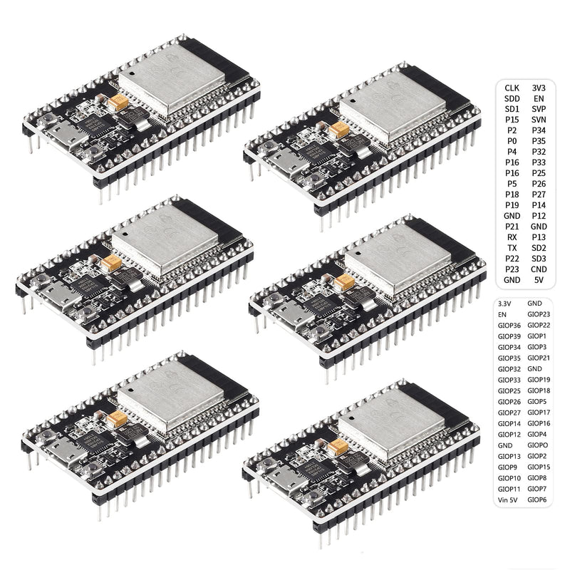  [AUSTRALIA] - 6Pcs ESP32 Development Board WiFi + Bluetooth Microcontroller Dual Cores ESP-32 ESP-32S Board ESP-WROOM-32 CP2102 Chip 38Pin Narrow Version 2 in 1 Dual Core Low Power Consumption ESP-32S