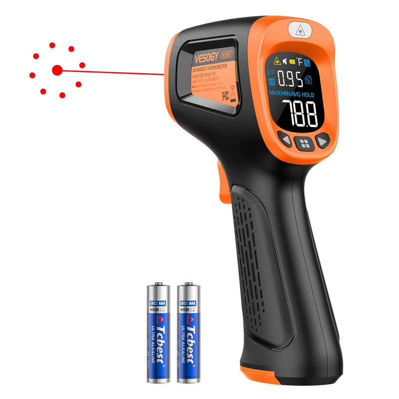  [AUSTRALIA] - Infrared Thermometer Temperature Gun -58°F ~932°F, Digital Laser Thermometer Gun for Cooking, Pizza Oven, Grill, IR Thermometer Temp Gun with Adjustable Emissivity & Max Min Avg Measure Orange