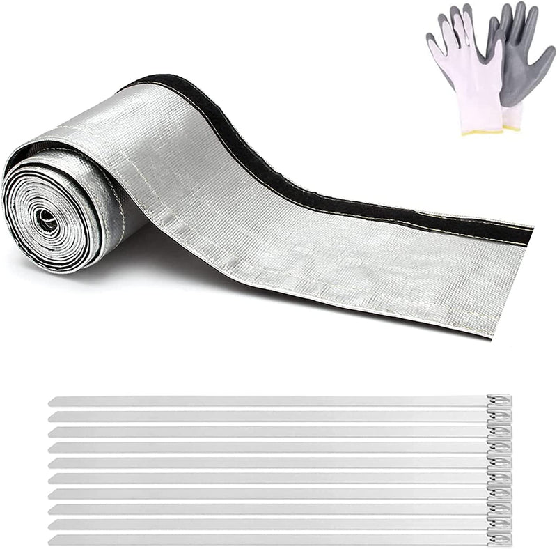  [AUSTRALIA] - Heat Shroud Aluminized Sleeving Heat Shield Fuel line Wire Heat Sleeve for Ultimate Heat Protection Hose Wire Sleeving, 3/4" I.D.x 10FT with 10PCS Stainless Steel Cable Metal Ties-Silver 3/4"ID*10FT