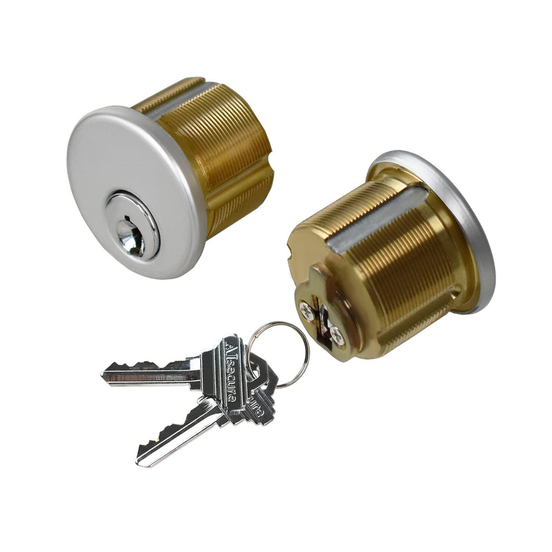  [AUSTRALIA] - AIsecure Brass Mortise Cylinder with 2 Keys for SC Keyway Standard Commercial Door Lock Cylinder Keyed Alike for Storefront Doors Lock Replacements, 2 Pack, Silver Keyed Both Sides