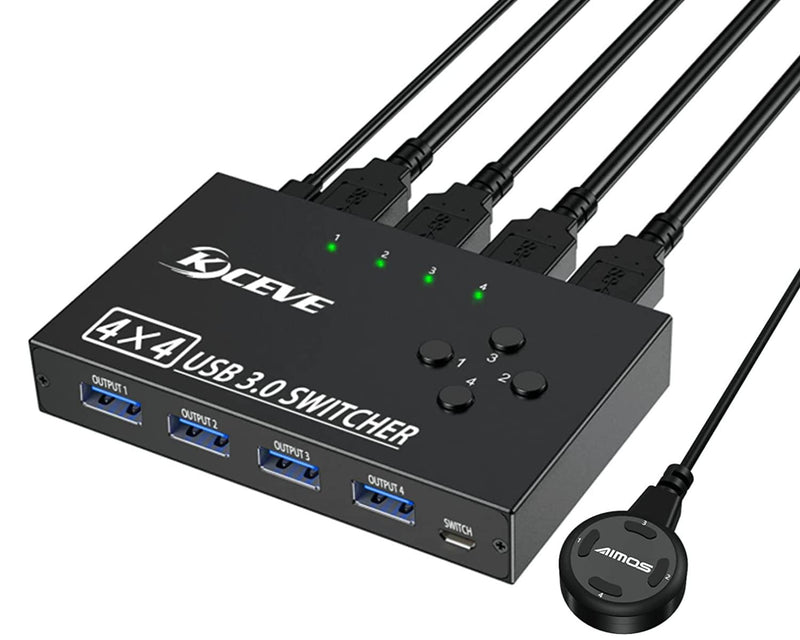  [AUSTRALIA] - USB 3.0 Switch Selector 4 Port,MLEEDA KVM Switcher 4 Computers Sharing 4 USB Devices,USB Peripheral Switcher for Keyboard Mouse Printer Scanner,with Wired Remote Button and 4 USB 3.0 Cable 4 in 4 out USB3.0 Switch with wird remote