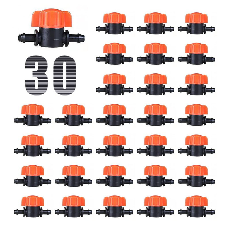  [AUSTRALIA] - TALEGEN 30 pcs 1/4 Inch Barbed Shut-Off Valve Universal Plastic 1/4” Drip Irrigation Tubing Coupling Valve