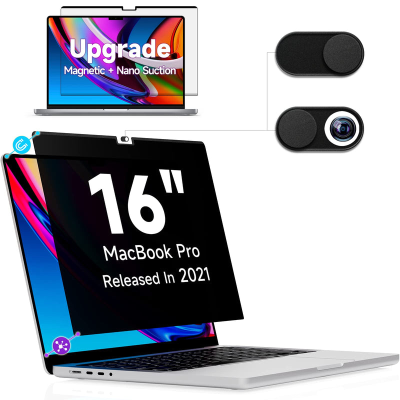  [AUSTRALIA] - Upgrade Magnetic Privacy Screen MacBook Pro 16 Inch 2021, Bottom Nano Suction Not Float, Removable Anti Blue Light Glare Filter Black Security Private Protector for Mac 16.2" (2021, M1 Chip)-A2485 MacBook Pro 16 Inch(2021,M1)