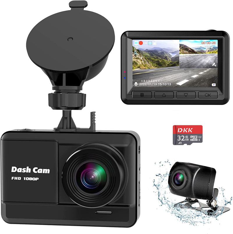  [AUSTRALIA] - Dash Cam Front and Rear, Mini Dash Cam 1080P Full HD with 32GB SD Card, 2.45 inch IPS Screen, 2 Mounting Ways, Night Vision, WDR, Accident Lock, Loop Recording, Parking Monitor, Motion Detection Black