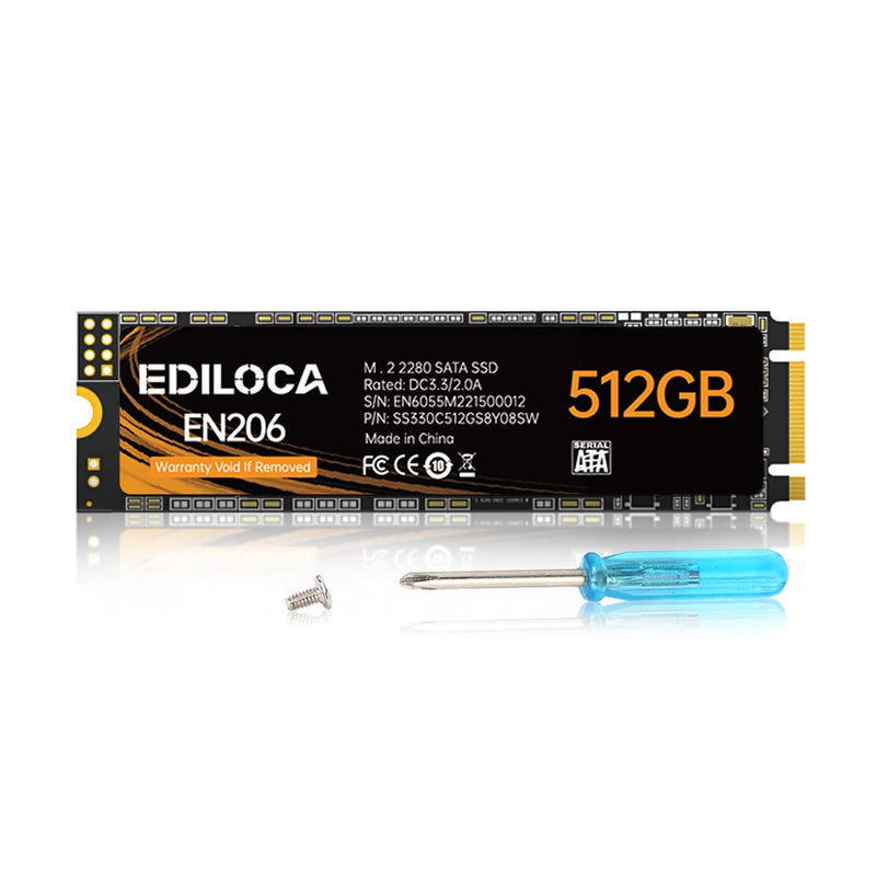  [AUSTRALIA] - EDILOCA EN206 512GB 3D NAND M.2 SSD, M.2 2280 SATA III 6Gb/s SSD Internal Hard Drive, Read/Write Speed up to 550/460 MB/s, Compatible with Ultrabooks, Tablet Computers and Mini PCs