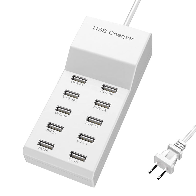  [AUSTRALIA] - USB Charger USB Charging Station 10-Port USB Desktop hub Wall Charger, Suitable for iPhone/iPad/Samsung Galaxy Note Tablet Android Smartphone Multi-Function Device (White)