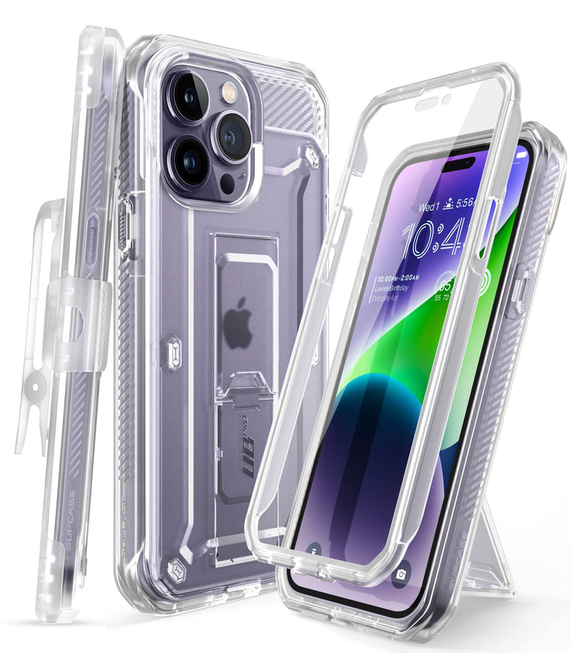  [AUSTRALIA] - SUPCASE Unicorn Beetle Pro Case for iPhone 14 Pro Max 6.7", with Built-in Screen Protector & Kickstand & Belt-Clip Heavy Duty Rugged Case (Clear) Clear