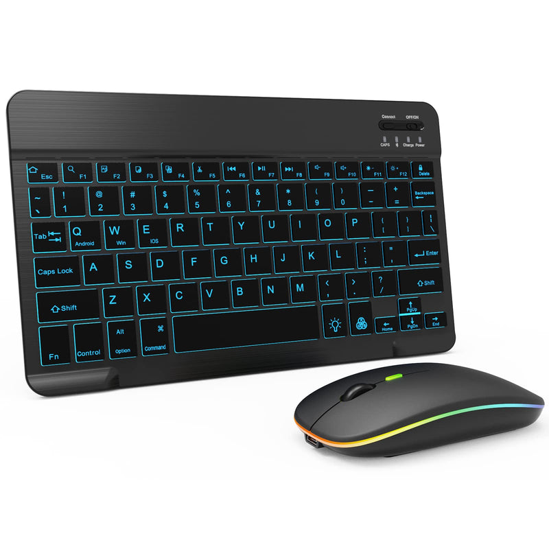  [AUSTRALIA] - 7 Color Backlit Bluetooth Keyboard and Mouse Combo for iPad 9th 8th iPad Pro Mini Air iPhone, iPadOS 13 or Later, Slim Rechargeable Android Tablet Phone Wireless Keyboard Mouse Combo Portable (Black) Black