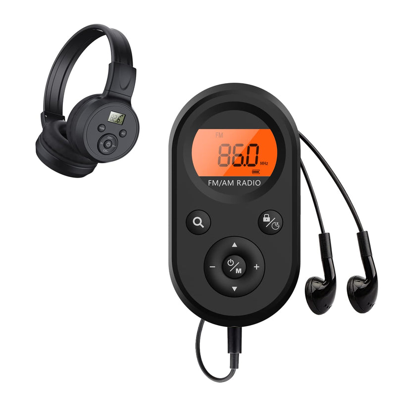  [AUSTRALIA] - Personal Rechargeable AM FM Pocket Radio+FM Radio Headphones with Best Reception, FM Headset Radio Receiver for Meeting, Daily Works, Hiking, Jogging