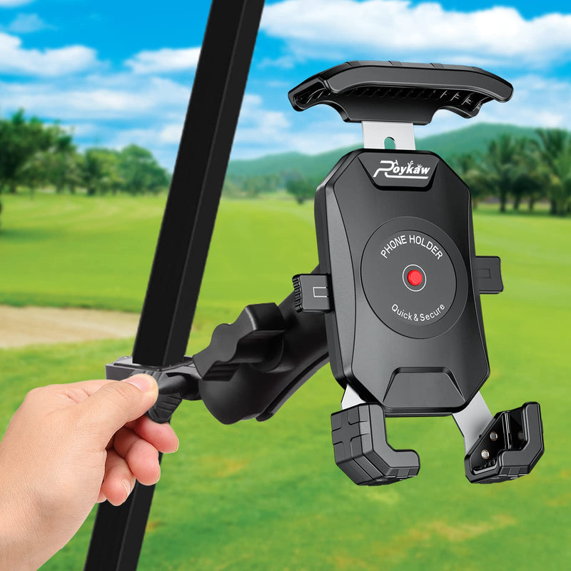  [AUSTRALIA] - Roykaw Golf Cart Phone Mount Holder for iPhone/Galaxy/Google Pixel/Motorola & GPS SkyCaddie SX400, SX500 - Fit for EZGO, Club Car, Yamaha, ICON, Advanced EV, Upgrade Quick Release & One-Touch Lock
