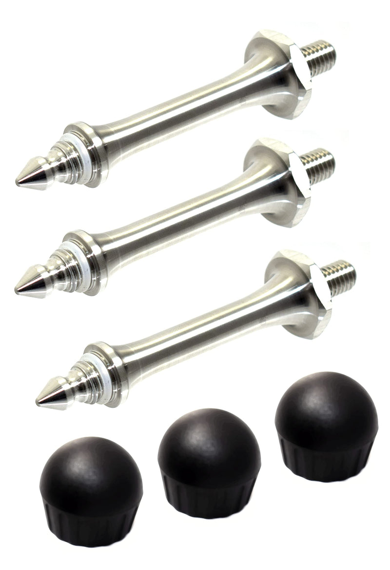  [AUSTRALIA] - Desmond DLSPK-4 Set of 3 91mm Stiletto Tripod Spike Feet Rustproof SS Stainless Steel RRS Compatible 3/8" Universal w Removable Covers Saltwater Safe