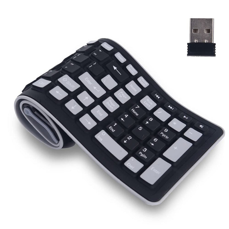  [AUSTRALIA] - TEHDYCU 2.4G Wireless Silicone Keyboard, Portable Keyboard for Laptop, PC, Notebook and Travel, Flexible Foldable and Rollup Keyboard, Waterproof, Dustproof and Lightweight, Full Size 107 Keys Black