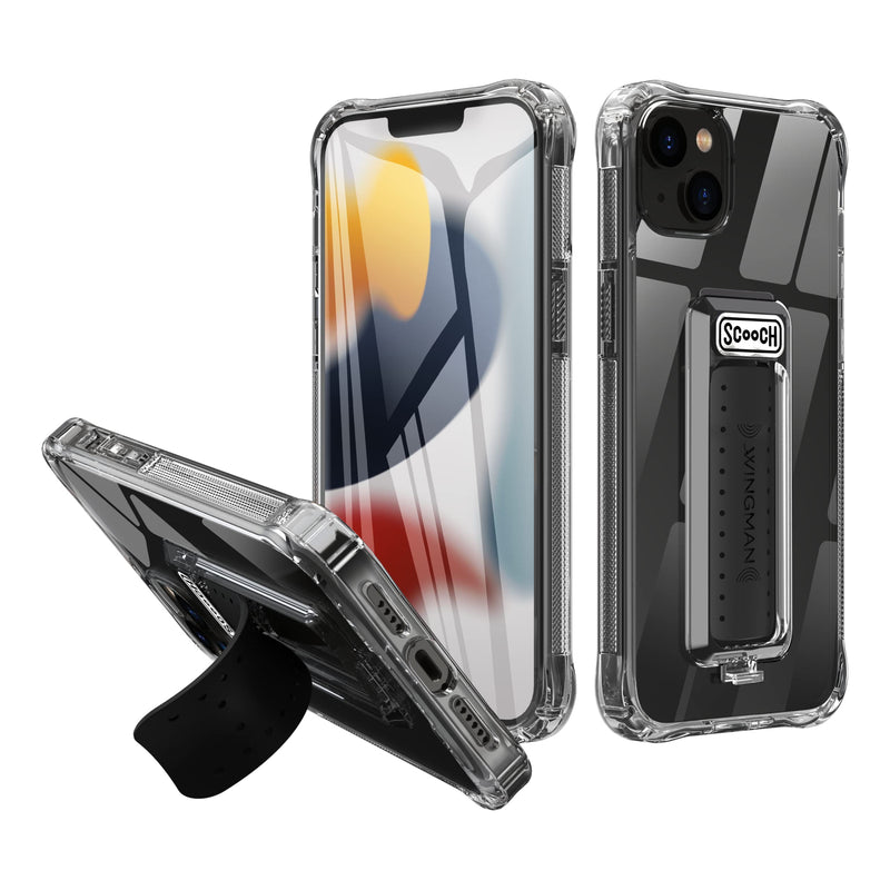  [AUSTRALIA] - Scooch iPhone 14 Plus Case with Stand, Phone Grip, and Car Vent Mount [Wingman] with $100 Device Coverage, Military Grade Drop Protection, Three-Way Kickstand, Works w/Magnetic Car Mounts (Clear) Clear