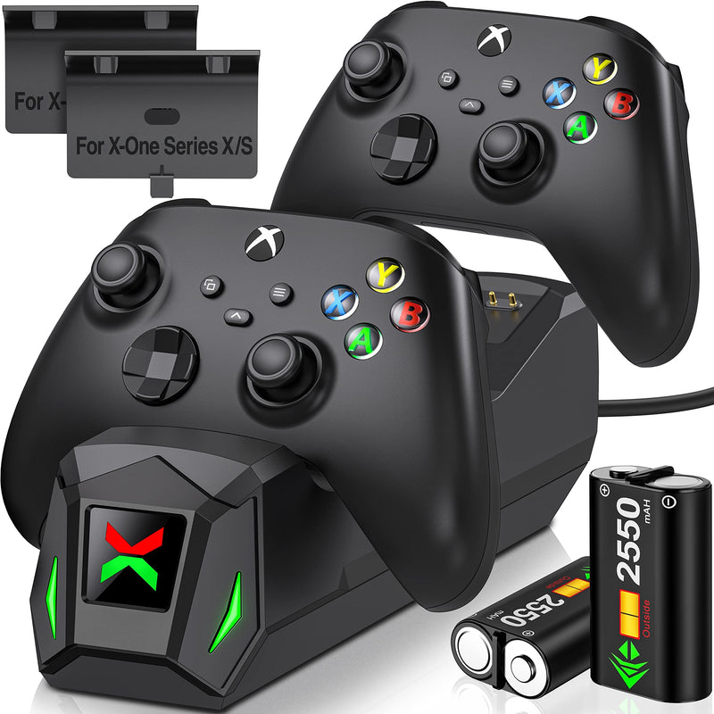  [AUSTRALIA] - Controller Charger Station with 2x2550mAh Rechargeable Battery Packs for Xbox One/X/S/Elite/Xbox Series X|S, High Speed Charging Station Dock with 4 Batteries Cover for Xbox Controller Battery Pack Black