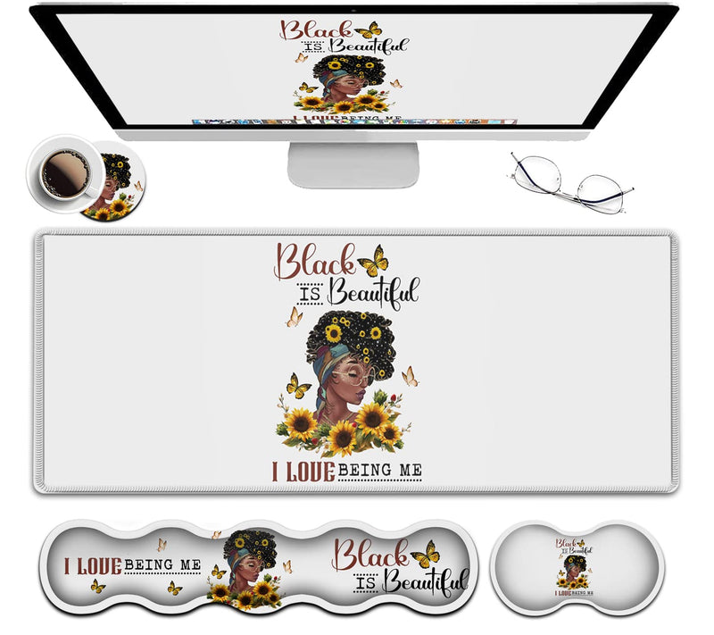 [AUSTRALIA] - Desk Pad, Large Gaming Mouse Pad Extended Thick Writing Pads, Ergonomic Keyboard Wrist Rest with Non-Slip Rubber Base Office Desk Mat Sunflower Black Women Butterfly Faith Art Black Mousepad JV-mouse pad-8-58