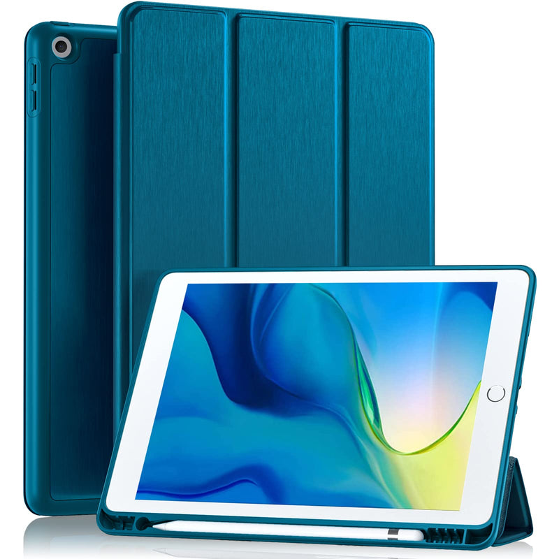  [AUSTRALIA] - Akkerds Case Compatible with iPad 10.2 Inch 2021/2020 iPad 9th/8th Generation & 2019 iPad 7th Generation with Pencil Holder, Protective Case with Soft TPU Back, Auto Sleep/Wake Cover, PeacockBlue