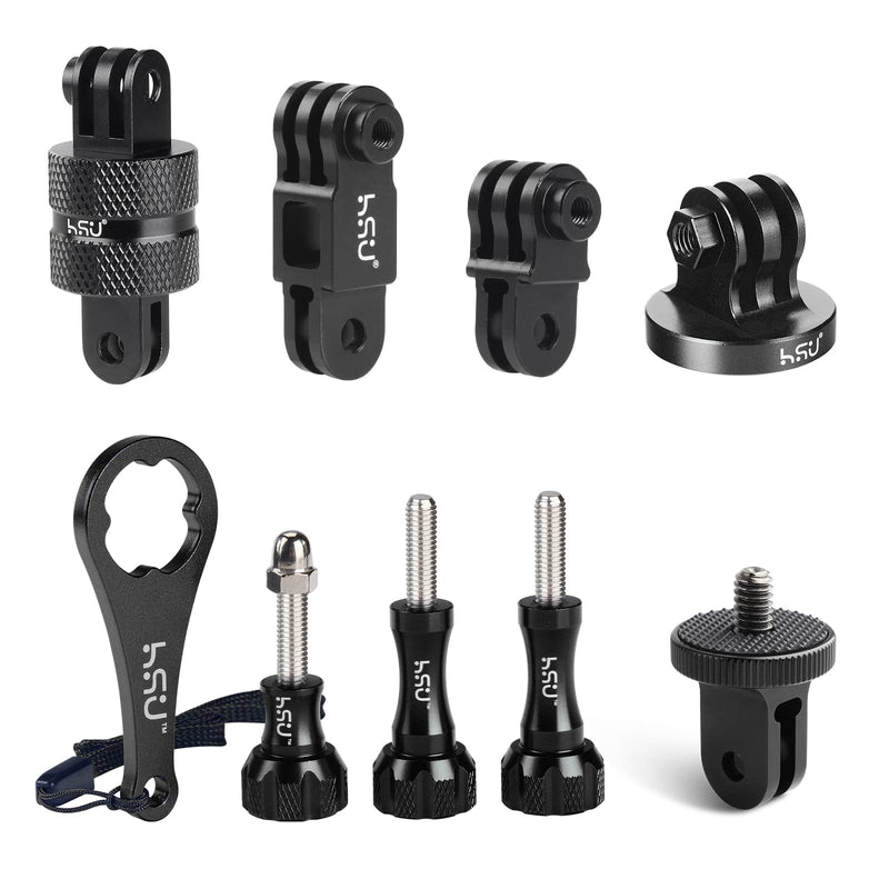  [AUSTRALIA] - HSU All Aluminum Alloy Basic Adapter Grab Bag for GoPro, Including 1/4 inch 20 Tripod Mount, Rotation Camera Mount, Adjust Arm, Thumbscrew and Wrench（9 Pcs）