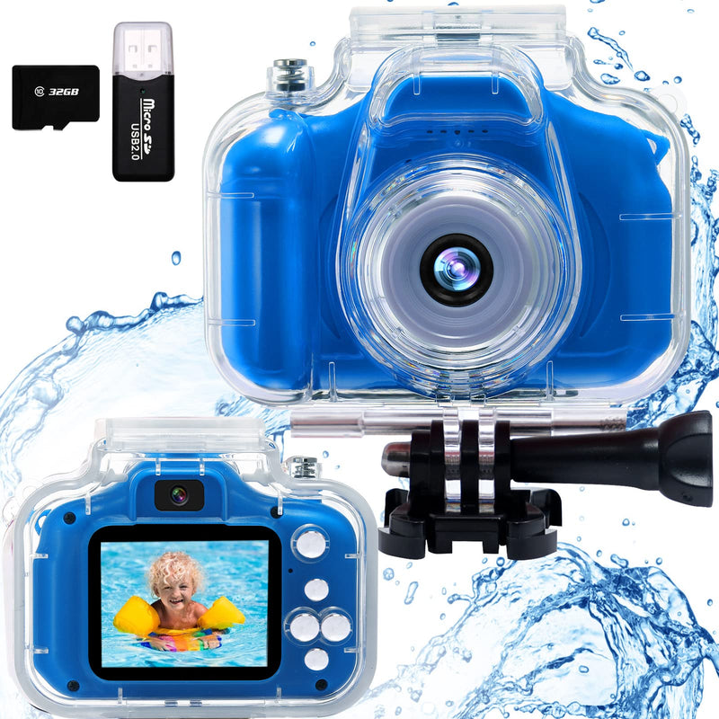  [AUSTRALIA] - Kids Camera Waterproof Underwater Camera for 3-12 Year Old Boys Girls 2 Inch IPS Screen 1080P HD Digital Kids Video Camera Indoor Outdoor Action Cameras Best Christmas Birthday Gifts Dark Blue