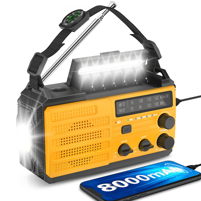 [AUSTRALIA] - 【2022 Newest】8000mAh Emergency Hand Crank Radio,AMFM NOAA Weather Alert Radio,Survival Solar Powered Radio with Super Bright Flashlight,SOS Alarm,Phone Charger,Compass for Hurricane,Outdoor Emergency 8000mAh Orange