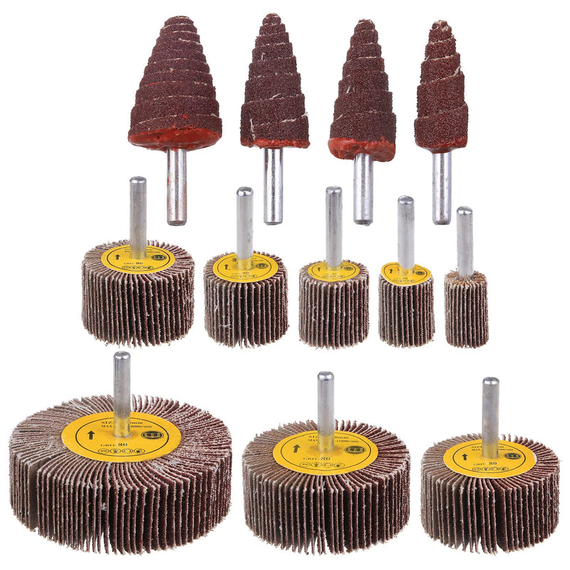  [AUSTRALIA] - 12 Pcs Abrasive Flap Wheel Sander for Drill, WENORA 80 Grit 1/4”Shank Diameter Cone Shape Abrasive Sandpaper Flap Sanding Wheel -12 Sizes