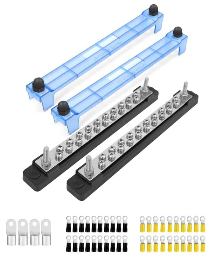  [AUSTRALIA] - LENKRAD 20 Power/Ground Distribution Block Bus Bar, Marine Bus Bar, 150 Amp Battery Terminal Distribution Block for Automotive and RV Solar Wiring, Ground Bus Bar Kit, 2 Packs 20 terminals