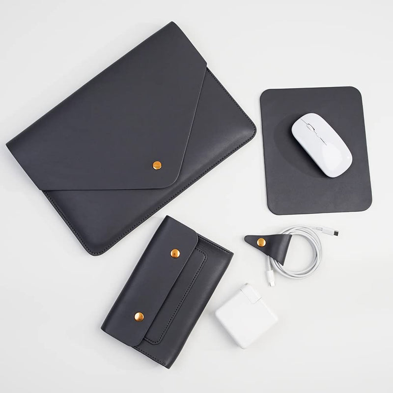  [AUSTRALIA] - Benfan PU Leather Laptop Sleeve Compatible with New 14 inch MacBook Pro A2442,Old MacBook Pro Air 13, Surface Laptop 13.5, Thinkpad X1 Carbon 14 Set of 4PCS Color Dark Grey 14Inch Laptop