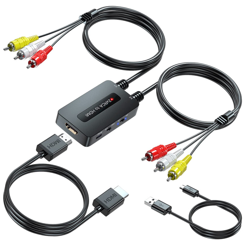  [AUSTRALIA] - 2 x RCA to HDMI Converter, Dual Port AV to HDMI, Double RCA Composite to HDMI Converter, Two RCA in One HDMI Out Converter for N64/Wii/PS2/DVD/VHS to Display On Newer TVs with HDMI