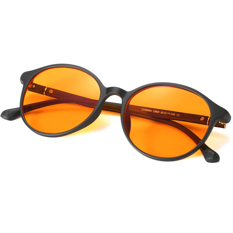  [AUSTRALIA] - LIKSMU Blue Light Blocking Glasses Computer Gaming TV Phone Sleeping Glasses Women Men Professional Filter Anti Eyestrain B1 Orange Lens 99.9% Blue Light Blocking / Matte Black Frame 52 Millimeters