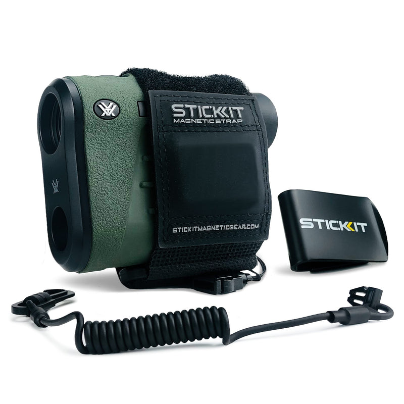  [AUSTRALIA] - STICKIT Magnetic Strap for Hunting Rangefinder, Securely Attaches to Belt, Pack, Gear, Stand or Blind, Silent Hold with Metal Clip and Safety Cord - Rangefinder Not Included