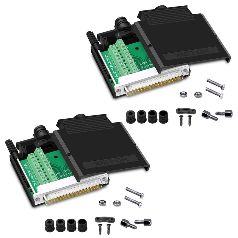  [AUSTRALIA] - ANMBEST 2PCS Thinner DB37 Solderless RS232 D-SUB Serial to 37-pin Port Terminal Male Adapter Connector Breakout Board with Case Long Bolts Tail Pipe Male + Male