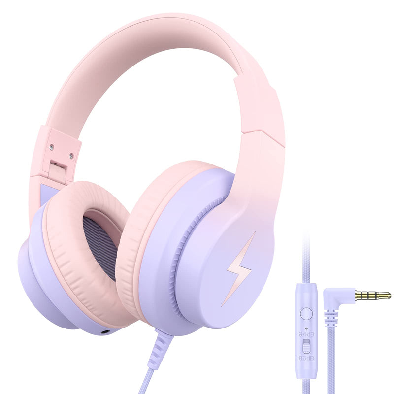  [AUSTRALIA] - Kids Headphones, Wired Headphones for Kids Over Ear with Microphone, 85/94dB Volume Limiter Headphones for Girls Boys with Sharing Jack, Foldable Headphones for Online Study, Gradient Pink