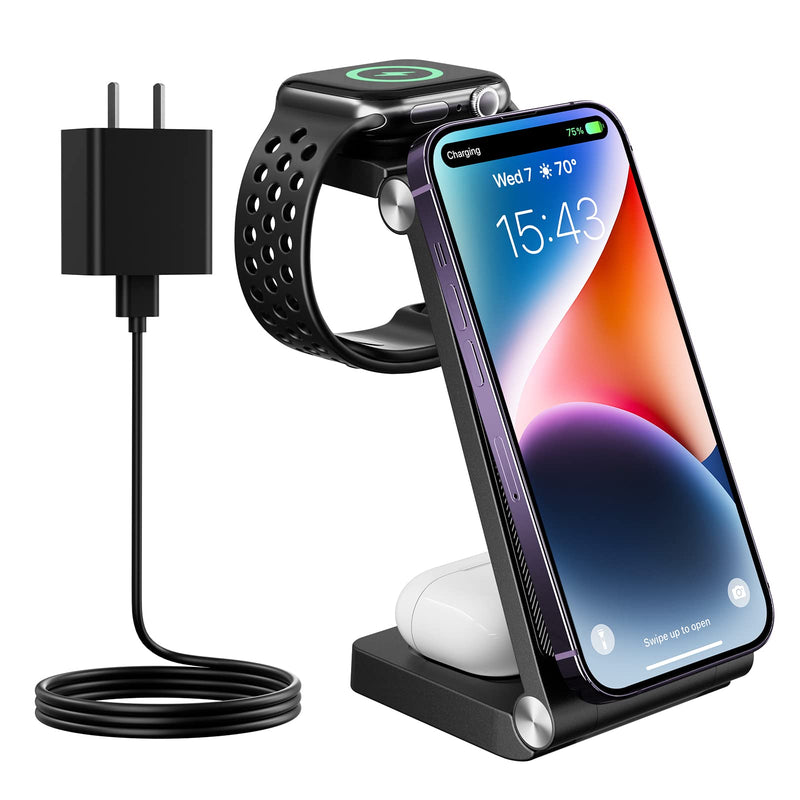  [AUSTRALIA] - GEJIUCAI Magnetic Wireless Charger, 3 in 1 Fast Wireless Charging Station for Multiple Devices Apple Watch Ultra 8/7/6/5/4/3/2/SE,Compatible with iPhone 14/Pro/Max/Plus/13/12, AirPods 3/2/Pro/Pro2 Black