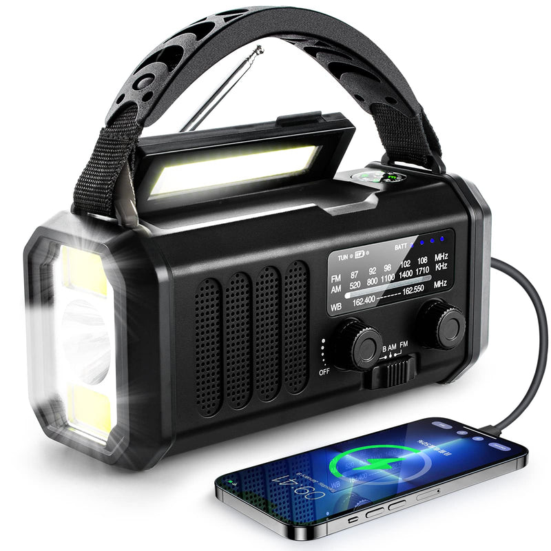  [AUSTRALIA] - 10000mAh Solar Radio, Crank Radio, Emergency Radio, NOAA/AM/FM Weather Radio, USB Type-C Charging,Dynamo Radio,Polymer Battery,Torch & LED Reading Light, SOS Alarm,Compass for Camping black