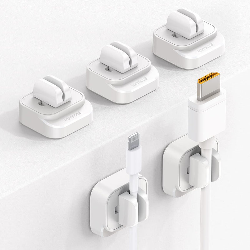  [AUSTRALIA] - 5Pack Cable Spring Holder Clips, Cord Organizer for Desk - Lamicall Adjustable Cord Clip, Wire Holder Organizer, Phone USB Charger Cable Holder, White 1Slot-5Pack