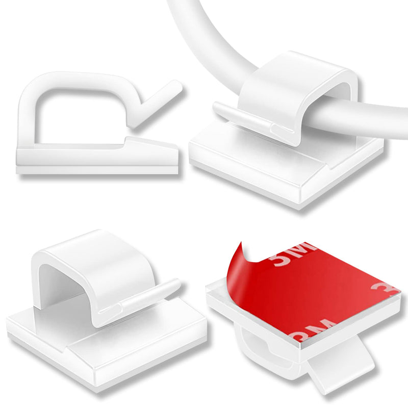  [AUSTRALIA] - 100 Pcs Cable Clips, Adhesive Cable Organizer Cord Holder Wire Clip Wire Management Self Adhesive Hooks Wire Holder for Office, Home (White) 100PCS White