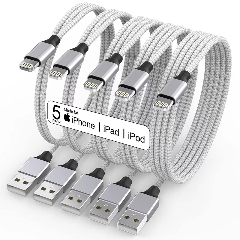  [AUSTRALIA] - [Apple MFi Certified] iPhone Charger, 5Pack(3/3/6/6/10 FT) Lightning Cable Apple Charging Cable Fast Charging High Speed Compatible iPhone 14/13/12/11 Pro Max/XS MAX/XR/XS/X/8/7/Plus iPad(Silver&Grey)