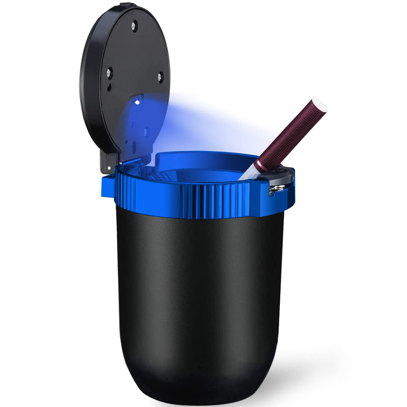  [AUSTRALIA] - Windshoon Car Ashtray with Lid, Portable Ashtray for Car, Detachable Stainless Steel Smokeless Ashtray with LED Blue Light, Windproof for car Travel, Mini Car Trash Can(Blue)