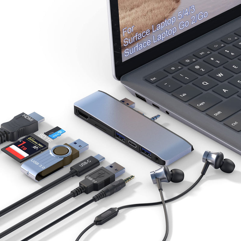  [AUSTRALIA] - Surface Laptop 5/Laptop 4/Laptop 3/Laptop Go/Laptop Go2 Hub Docking Station with 4K@30HZ HDMI +2*USB 3.0 +USB-C +SD TF Card Slot +3.5mm Audio Adapter for Surface Laptop 3/4/5/Laptop Go/Go2