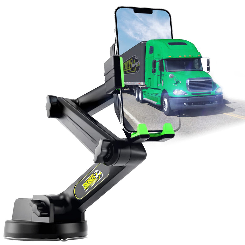  [AUSTRALIA] - Truckules Truck Phone Holder Mount Heavy Duty Cell Phone Holder for Truck Dashboard Windshield 16.9 inch Long Arm, Super Suction Cup & Stable, Compatible with iPhone & Samsung, Green, Semi Truck