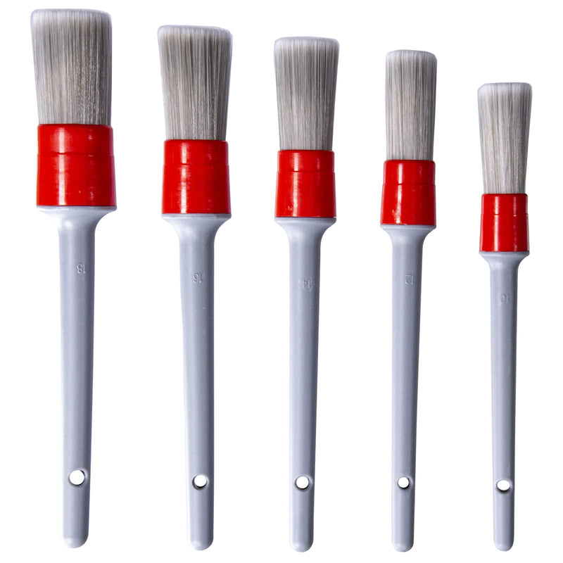  [AUSTRALIA] - Detailing Brush Set - 5 Different Sizes Premium Natural Boar Hair Mixed Fiber Plastic Handle Automotive Detail Brushes for Cleaning Wheels, Engine, Interior, Air Vents, Car, Motorcy Grey Gray