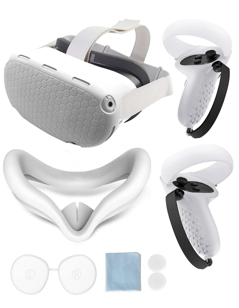  [AUSTRALIA] - Protective Cover for Oculus/Meta Quest 2 Accessories, Silicone Controllers Grip Cover Protector, Soft Shell Skin with Face Cover and Lens Cover by Gwyoneaon (White) white