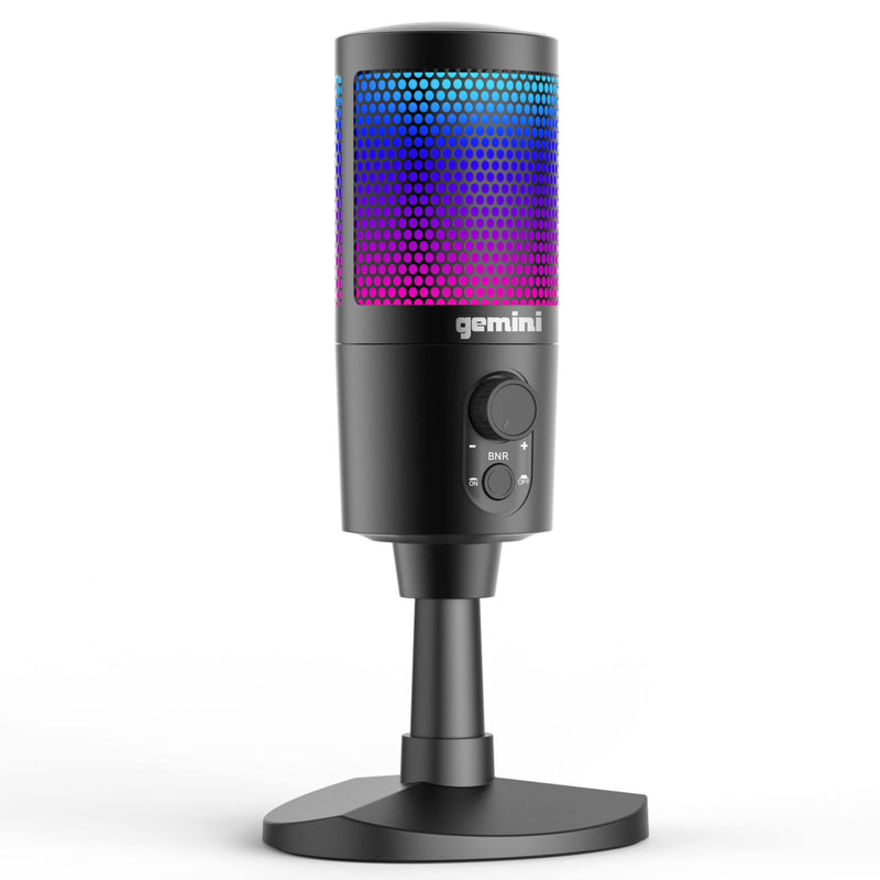  [AUSTRALIA] - Gemini Sound GSM-100 PC Computer USB Condenser Microphone with RGB LED Lights, Headphone Jack, Volume and Background Noise Reduction Controls for Live Streaming, Podcasting, Chat, Gaming, Twitch, Zoom