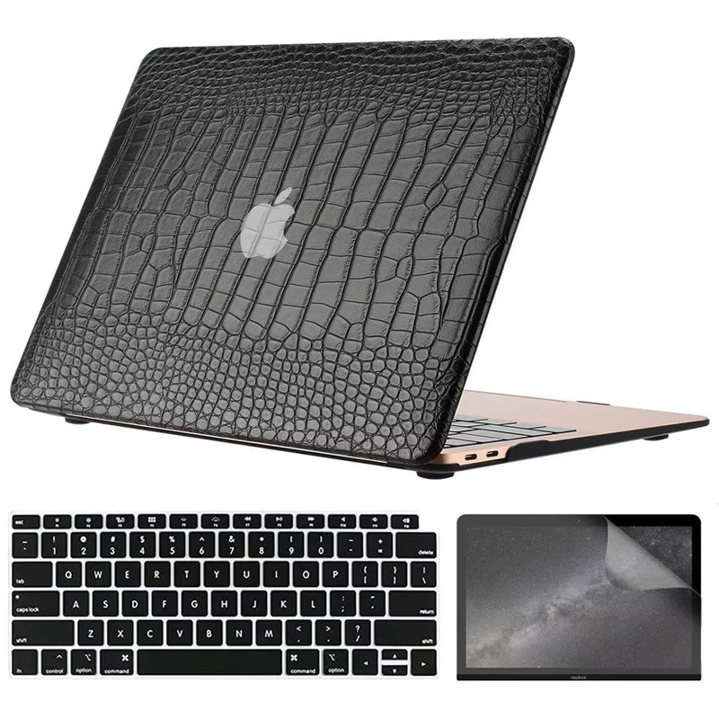  [AUSTRALIA] - iNOTOGG Compatible with MacBook Air 13 Inch Case with Touch ID 2021 2020 2019 2018, Model A2337 M1 A2179 A1932, Classic PU Leather Hard Shell Plastic Case with Keyboard Cover & Screen Protector, Black Air 13.3 A2337 M1 A2179 A1932, 2018-2021