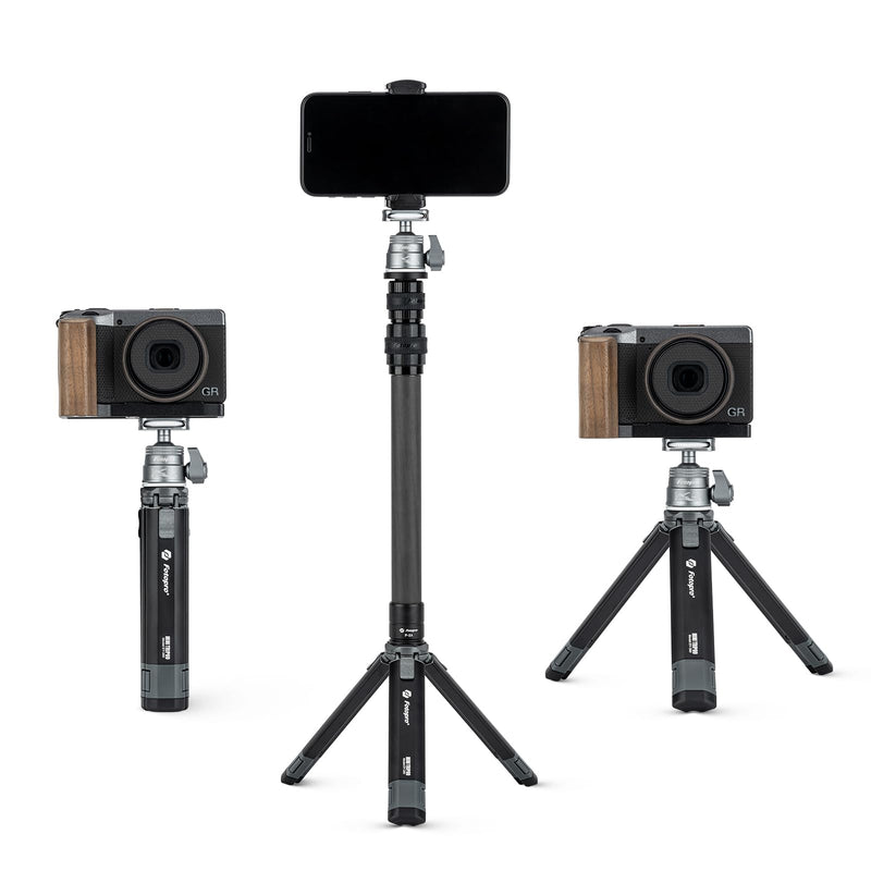  [AUSTRALIA] - Fotopro Mini Camera Tripod with Carbon Fiber 3 Section Center Cloum 360°Ballhead Extendable Portable Small Desktop Tripod for Nikon Canon Sony iPhone Video Max Height 35 inch, Load up to 3Kg 6.61 lb SY-390+P-2HX+PA-2
