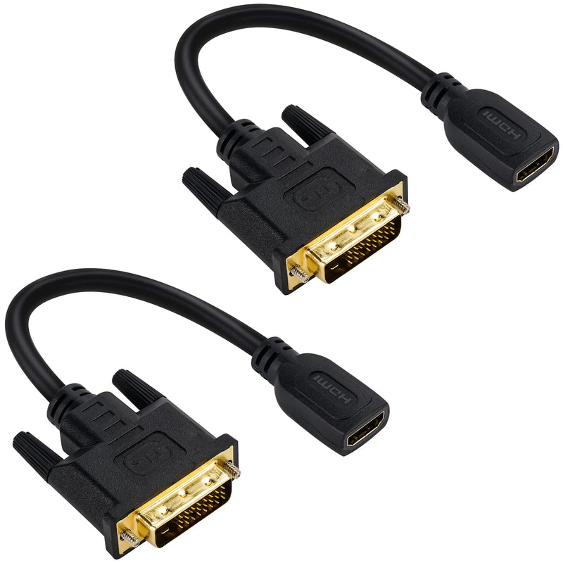  [AUSTRALIA] - Togconn HDMI Female to DVI Male Adapter (2 Pack)，Bi-Directional DVI Male to HDMI Female Connector, Support 1080P Full HD Compatible for Roku, Xbox One, PS5，PS4, Blue-ray DVD, A/V Receivers-0.6ft HDMI（Female）to DVI(Male)