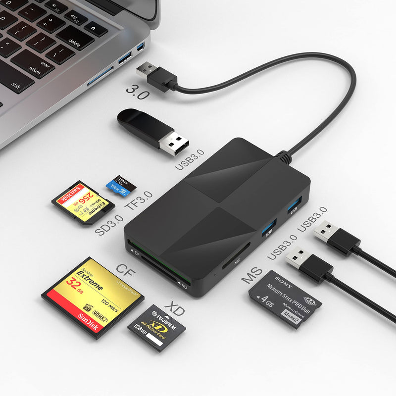  [AUSTRALIA] - USB 3.0 Multi Card Reader for PC, XD Picture Card Reader USB Adapter with 5 Card Slots and 3 USB3.0 for SD TF CF XD MS keyboard mouse U Disk, Sony Memory Stick Pro Duo Reader Read 8 Ports Simultaneous USB3.0 Multi Card Reader Hub
